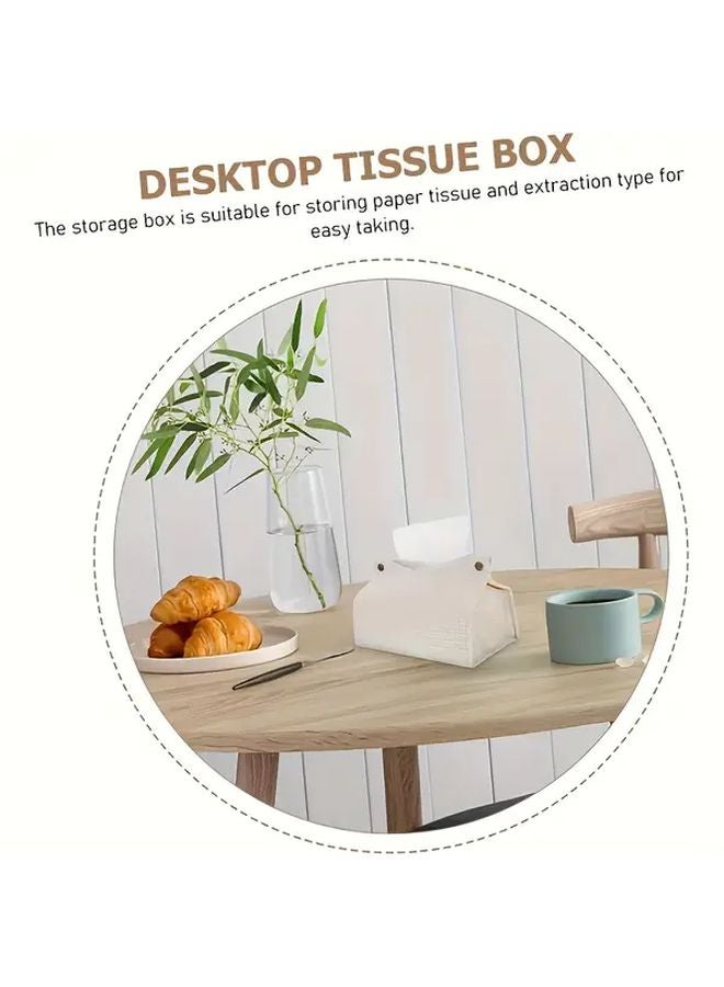 Beige Modern Woven Plastic Tissue Box Cover For Living Room Bathroom Office - Image 2